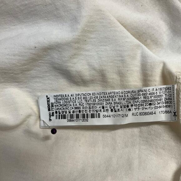 New Zara Dress Womens M Extended Shoulder Midi Tank Cinched Drawcord Waist Ivory - Picture 9 of 16